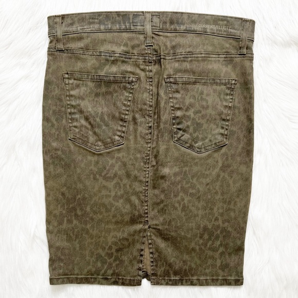 Current/Elliott Leopard Print Army Green Denim Pencil Skirt, Jean Skirt Size 28” - Picture 11 of 14